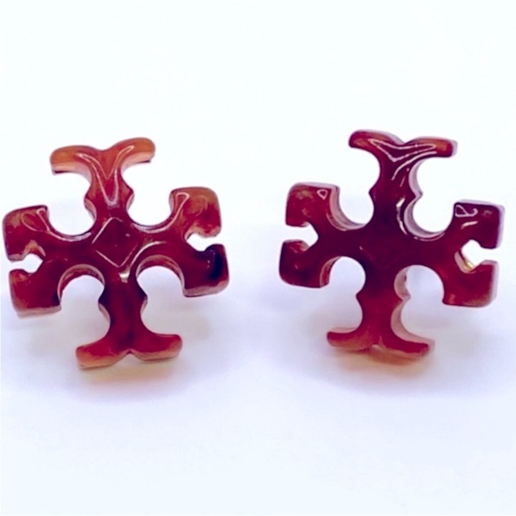Tory Burch Roxanne Tortoise Logo stud Earrings - Picture 1 of 6